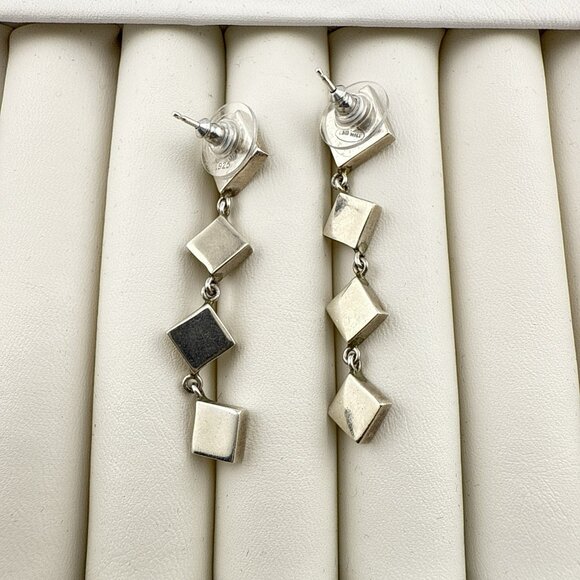 Vintage Lois Hill Earrings Sterling Silver Dangle Granulated Geometric Modernist - Picture 6 of 9